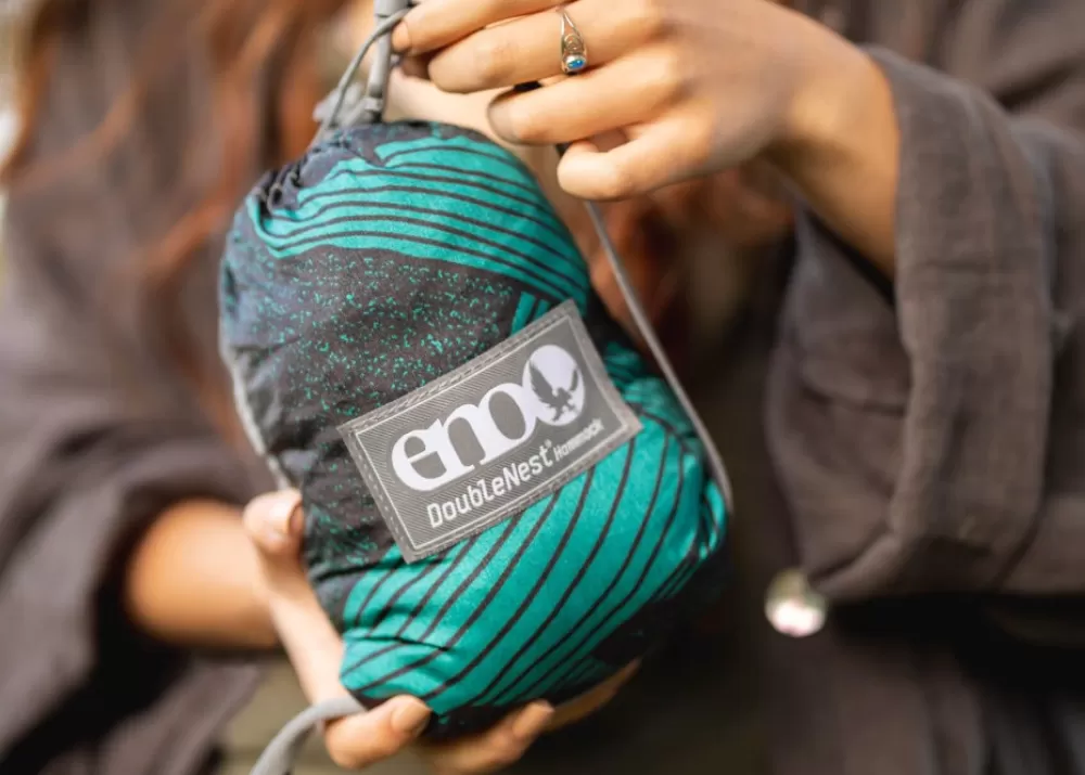 Riippumatot | Eno Hammock Eno Doublenest Bluesign Print Kahden Hengen Riippumatto, Mountains To Sea/Grey