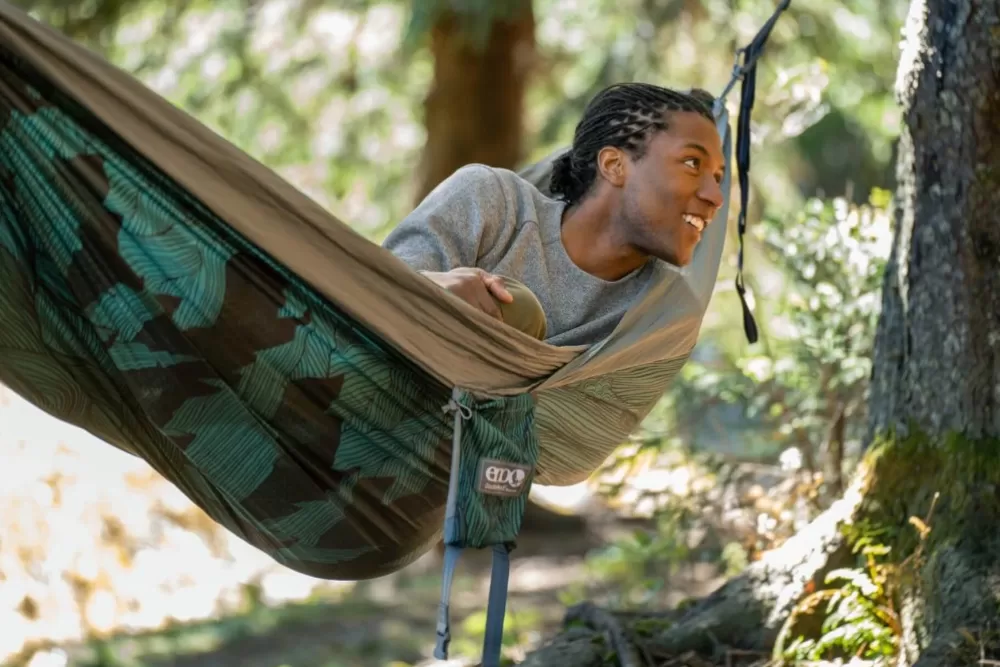 Riippumatot | Eno Hammock Eno Doublenest Bluesign Print Kahden Hengen Riippumatto, Mountains To Sea/Grey