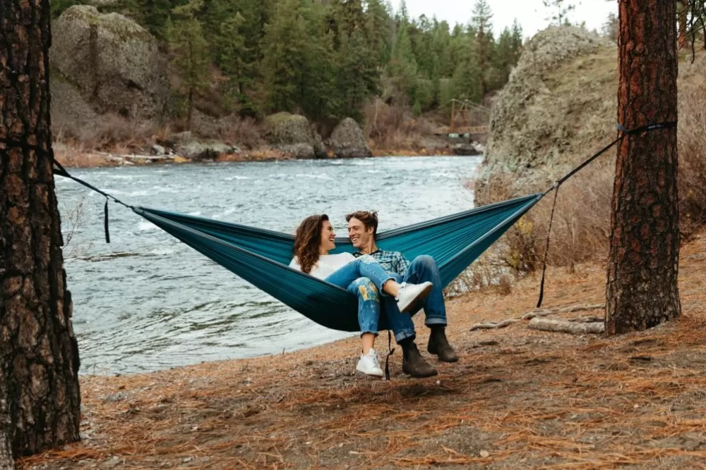 Riippumatot | Eno Hammock Eno Doublenest Bluesign Print Kahden Hengen Riippumatto, Mountains To Sea/Grey