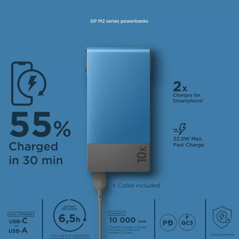 Preppaus Ja Varustautuminen | GP Batteries Gp Powerbank M2 10000 Mah Varavirtalahde, Sininen