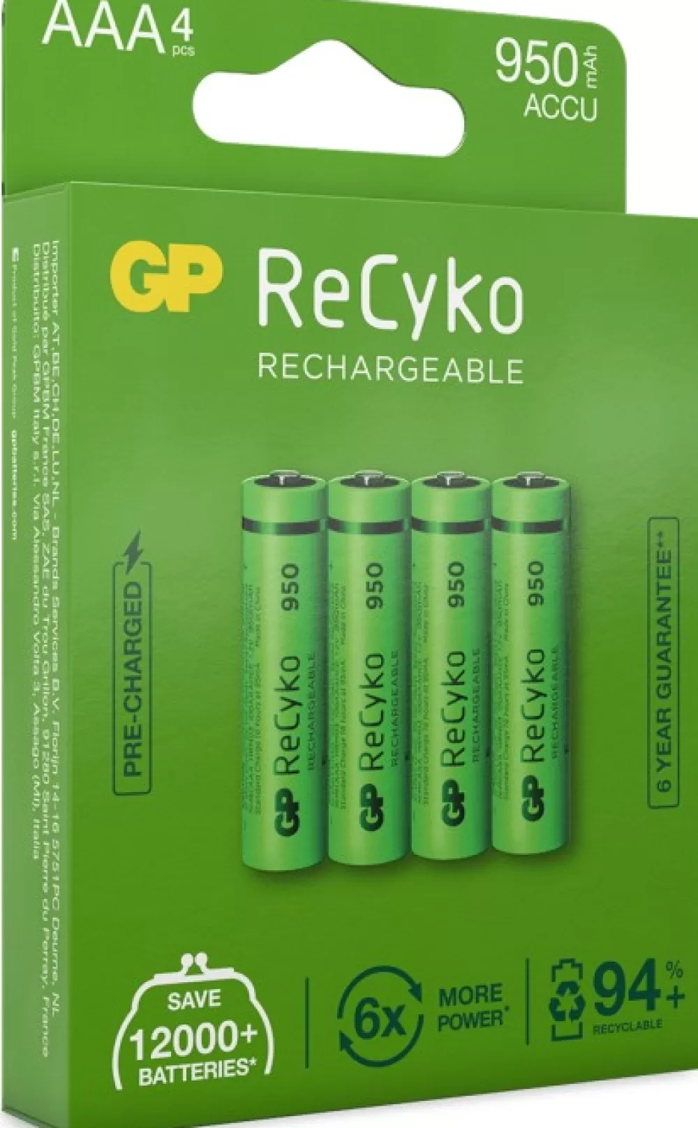 Paristot, Laturit Ja Vara-Akut | GP Batteries Gp Recyko Ladattava Aaa-Paristo 950Mah, 4 Kpl