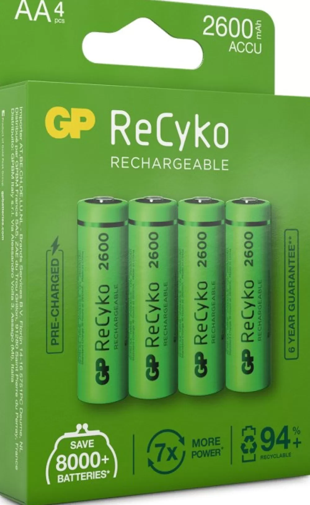 Paristot, Laturit Ja Vara-Akut | GP Batteries Gp Recyko Ladattava Aa-Paristo 2600Mah, 4 Kpl