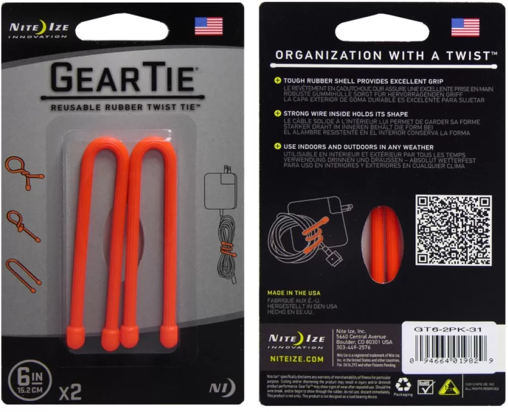 Nite Ize Reppujen Ja Laukkujen Tarvikkeet> Gear Tie 6-Bright Orange 2-Pack