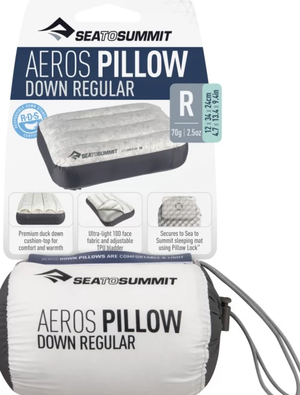 Makuupussilakanat, Peitot Ja Retkityynyt | Sea to Summit Pillow Aeros Down Taytettava Untuvatyyny, Regular, Harmaa