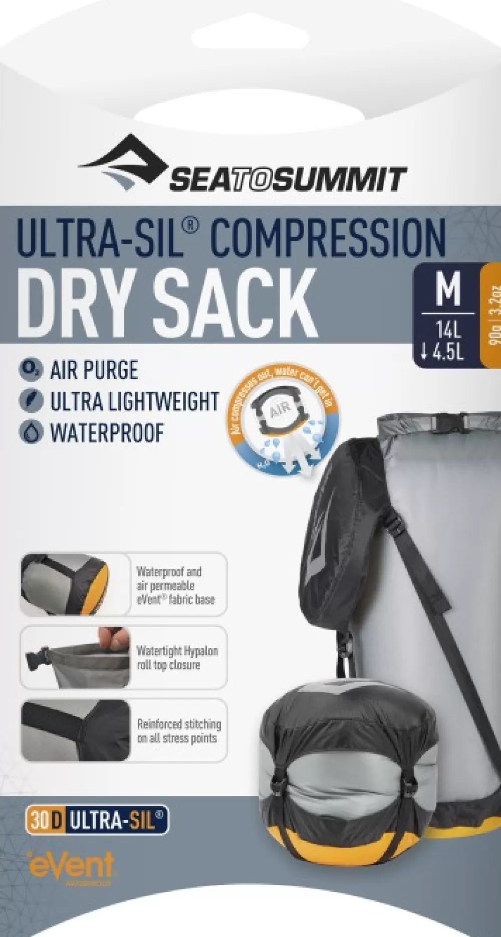 Sea to Summit Kuiva- Ja Pakkauspussit> Ultra-Sil Event Compression Dry Sack Medium 14L/4,5L Grey